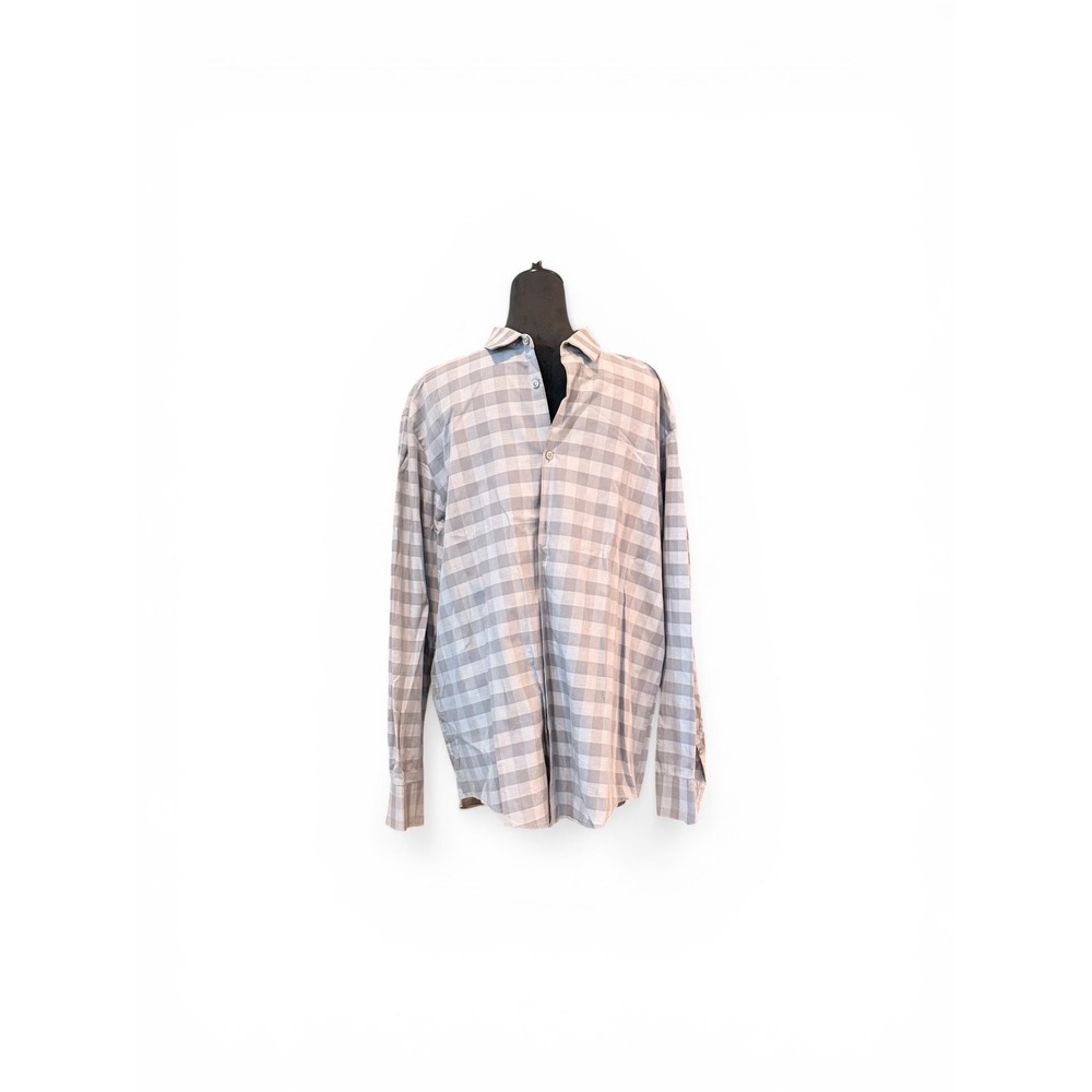 Alfani Mens XL Regular Fit Long Sleeve Button Down Shirt Grey Gingham Cotton